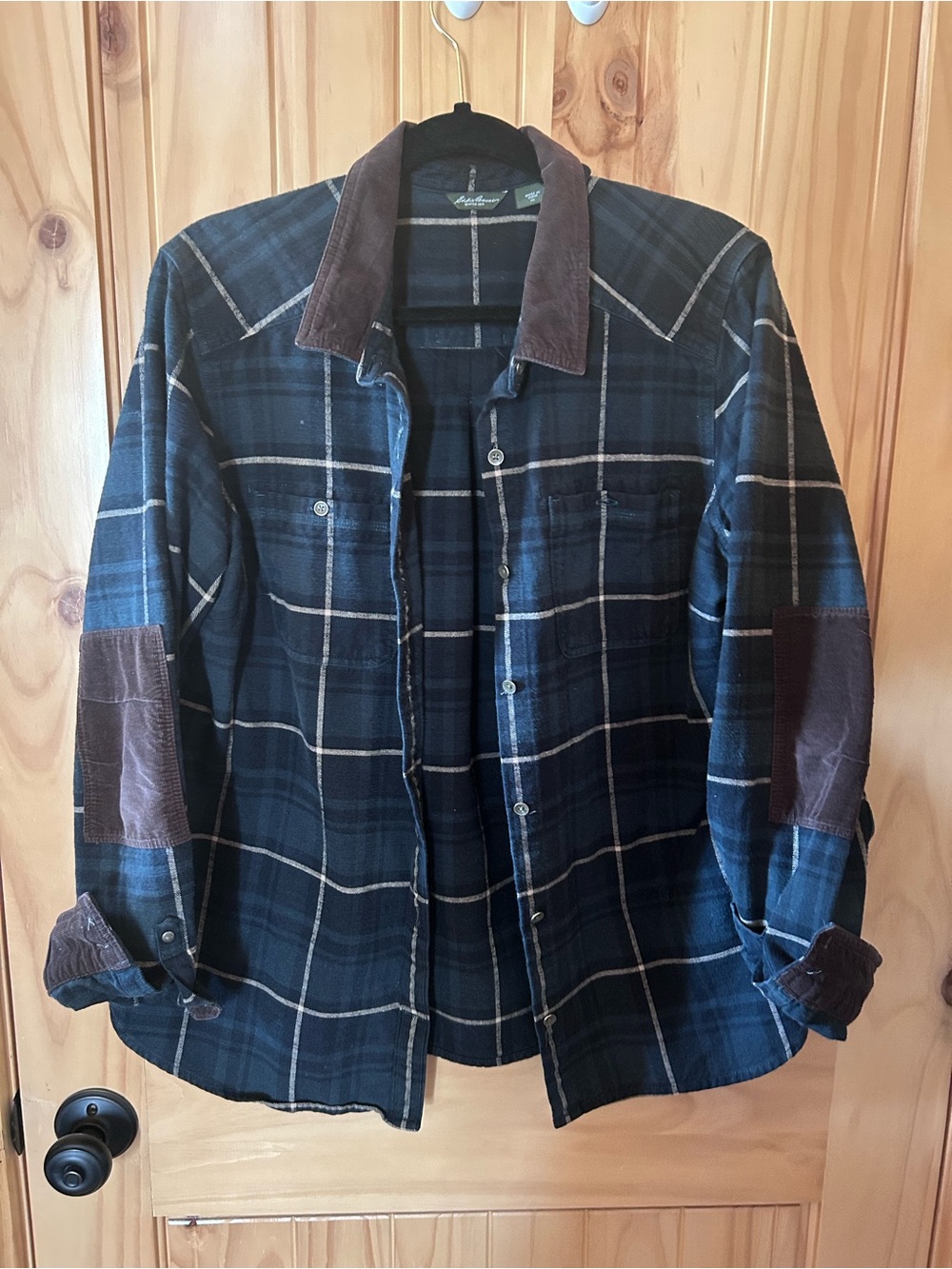 Eddie Bauer Blue & Brown Plaid Button-Down Shirt Jacket